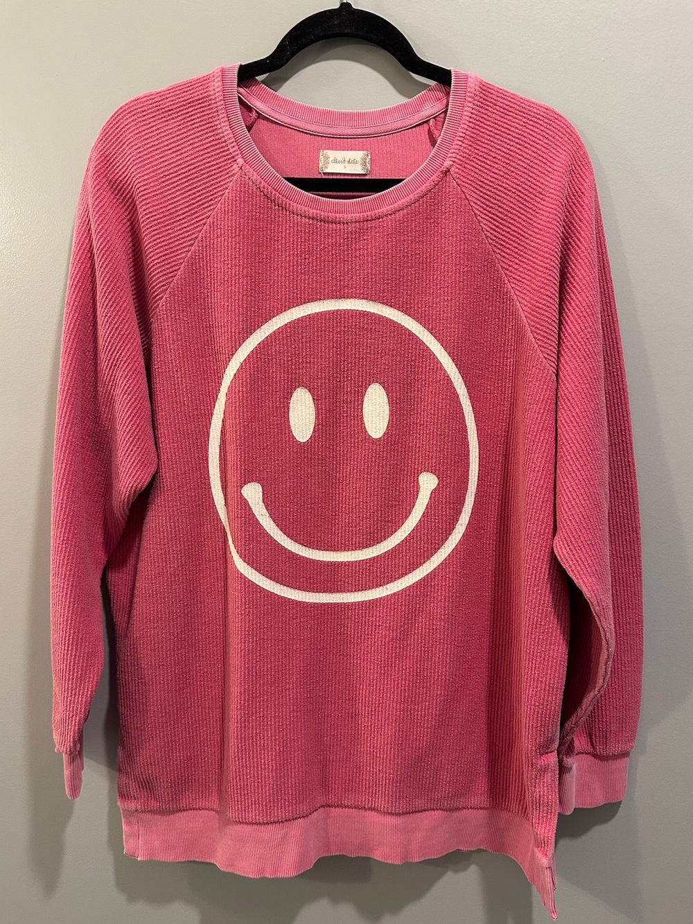 Altar'd State Pink Smiley Face Corded Sweatshirt Size S